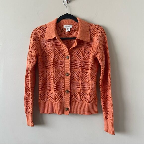 Rachel Zoe-Creamsicle Orange Button Front Knit Cardigan - Picture 3 of 7